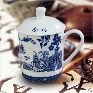 韵唐园林陶瓷茶杯 带盖骨瓷 青花瓷器 水杯 会议杯办公杯子正品