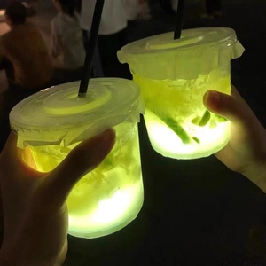 LED杯垫  网红车摊手打贴片圆形闪光瓶贴  发光柠檬茶底座杯贴