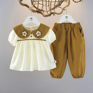 女童夏装套装2024新款时髦韩版女宝宝短袖两件套洋气儿童纯棉衣服