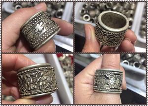 复古苗银清代白铜扳指 男款双层可转动藏银戒指 古玩老银饰品收藏