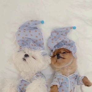 韩国INS宠物狗狗猫咪衣服 卡通睡衣套装睡帽薄款马尔济斯法斗