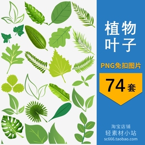 png免抠图片植物树叶子卡通线稿图形图案元素透明背景设计素材
