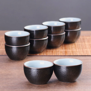功夫茶杯6只装陶瓷茶具品茗杯天目釉描金10个小茶盏茶碗刻字定制