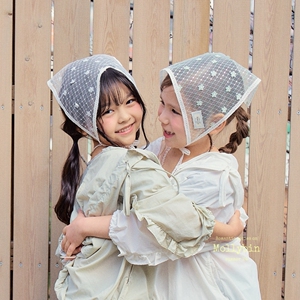 韩国进口童装代购24夏MOLLYBIN女童宝甜美蕾丝网纱三角巾头巾围巾