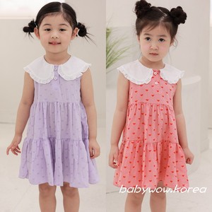 韩国进口童装代购24夏COCORABBIT女小童棉软拼接爱心娃娃领连衣裙