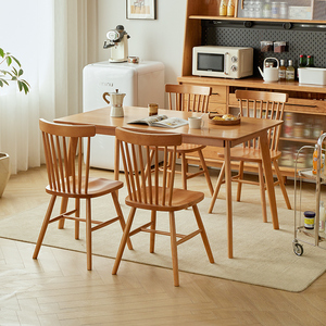 全实木餐桌家用小户型榉木长方形吃饭桌子简约现代原木餐桌椅组合