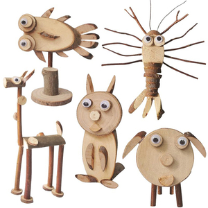 DIY儿童手工树枝画动物木片粘贴材料包 幼儿园益智美劳玩具工艺品