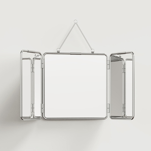 方形现代简约金属三折镜不锈钢挂墙镜浴室梳妆台民宿高清装饰镜