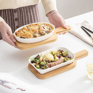 芝士焗饭烤盘纯白陶瓷盘子椭圆盘微波炉烤箱专用烘焙盘创意餐具