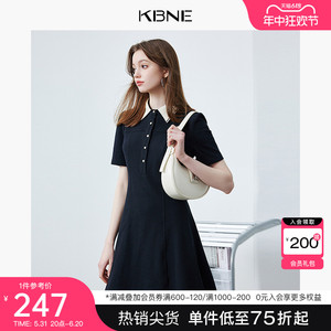 KBNE连衣裙女黑色学院风polo裙子2024夏季新款短袖小黑裙连身裙