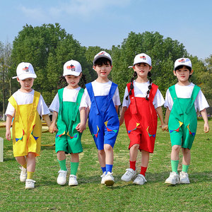 六一儿童动物背带裤演出表演服幼儿园啦啦队学生运动会团体毕业照