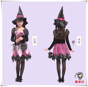 儿童万圣节服装女童服饰 cosplay表演服小女巫蝙蝠披风魔术魔法师
