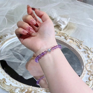 天然紫水晶手链女小众设计简约紫色水晶串珠细手串温柔饰品送礼物
