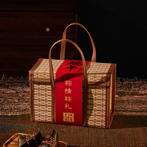 竹篮子手提篮粽子月饼螃蟹水果香肠腊肉特产竹编方形包装竹篮礼盒