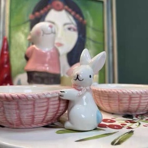 仓鼠用品食盆陶瓷食盒金丝熊蜜袋鼯松鼠饭碗食盘少女心可爱兔子