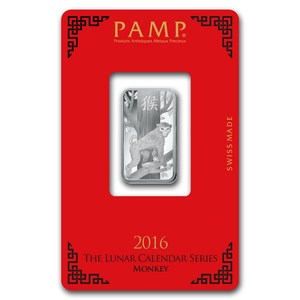 【大马】瑞士PAMP公司 2016年生肖系列猴年 10克999纯银 认证银条