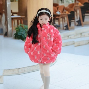 韩版休闲女童加绒毛毛衣2023冬装新款女宝宝洋气加厚外套儿童保暖