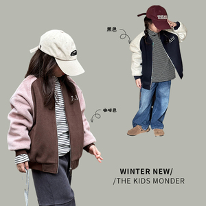 韩版儿童刺绣复古夹克2023冬装宝宝洋气休闲外套女童加棉保暖加厚