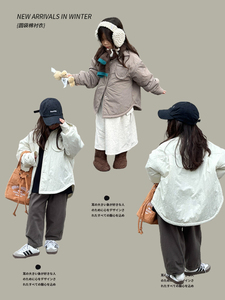 女童韩版加棉复古衬衫2023洋气时尚保暖棉衣儿童冬季时尚衬衣外套