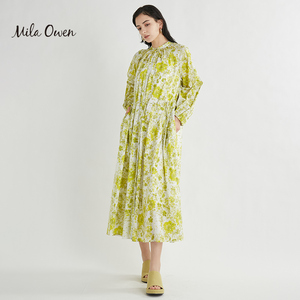 Mila Owen 夏季款法式印花温柔优雅褶皱垂感连衣裙长款裙子女士