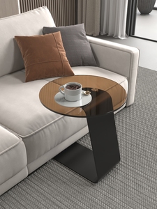 轻奢极简钢化玻璃边几客厅可移动小茶几设计师沙发岩板边桌小圆桌