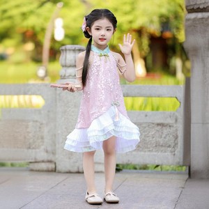 新中式风女童美人鱼公主裙汉服改良旗袍鱼尾型连衣裙高端儿童礼服