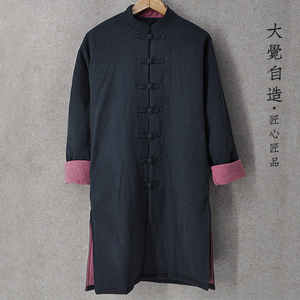 原创男士加厚棉衣冬季中长款棉袄棉麻中式茶服棉服大码居士服外套