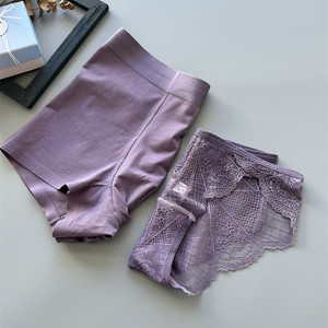 新品浪漫紫色情侣款内裤蕾丝性感甜蜜一男一女透气简约礼盒2条装