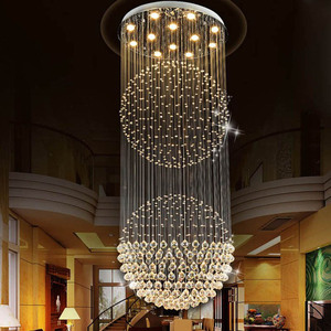 圆形吊线水晶灯豪宅别墅复式楼梯客厅吸顶灯酒店工程餐厅led灯具