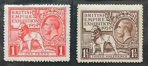 英国 1924 大英帝国博览会-乔治五世和狮子 2全新票轻贴