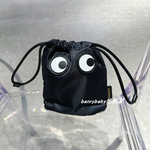 韩国新款巴巴爸爸黑色大眼睛防水收纳包可爱抽绳化妆包洗漱包