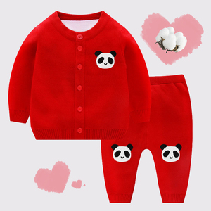 宝宝毛衣加厚双层女男婴儿套装针织衫开衫冬春秋洋气红色打底外套