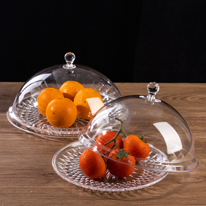 亚克力水果盘透明塑料带盖圆形食品防尘罩零食点心展示干果盘盖子