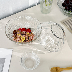 加厚耐热玻璃碗水果沙拉碗家用透明饭碗INS风苹果碗甜品碗创意碗
