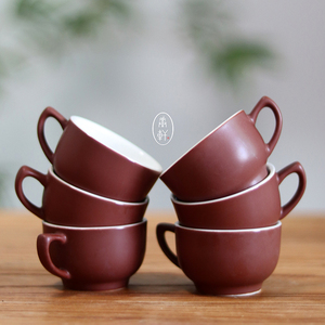 潮州工夫茶杯耳杯带把手小茶杯功夫茶杯茶具内白小容量防烫6只装