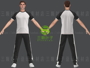 MD+Clo3d男性休闲运动服套装3D模型 T恤裤子MD服装打版源文件2930