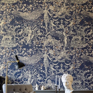 欧式风格复古作旧花园图案孔雀图轻奢背景墙纸壁纸墙布壁布壁画