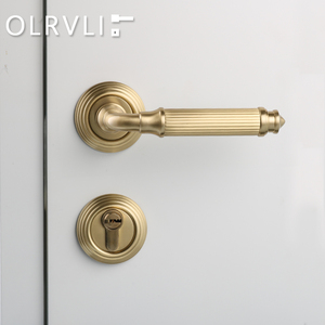 OLRVLI意大利进口黄铜法式门锁轻奢室内金色拉丝静音磁吸房门锁