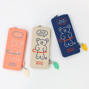 Romane韩国可爱笔袋硅胶收纳笔盒ins风学生呼啦圈熊熊学习文具盒