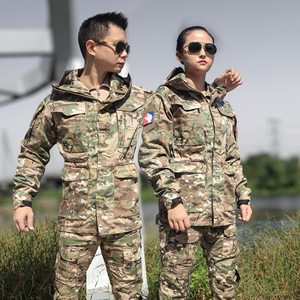 户外新款秋冬黑色蟒纹迷彩服套装男耐磨表演保安服女工作服劳保服