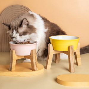 陶瓷猫碗护颈椎狗碗猫粮碗猫食盆狗盆宠物碗饮水碗带碗架木架加高