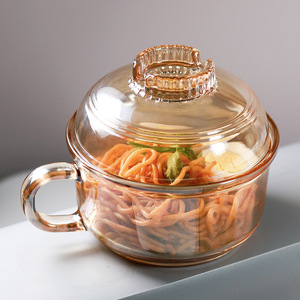 玻璃泡面碗带盖带把手饭碗透明耐高温专用有手柄个人食堂打饭饭盒