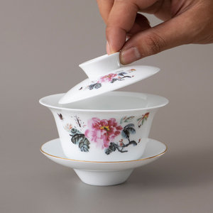 潮汕茶具迷你小盖碗茶杯小号三才碗白瓷家用单个一杯纯白毫升陶瓷
