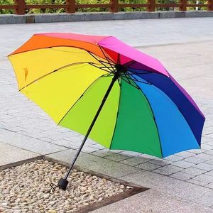 格子伞彩虹伞单双人短柄流行雨伞家用三折叠太阳伞加厚手动古伞