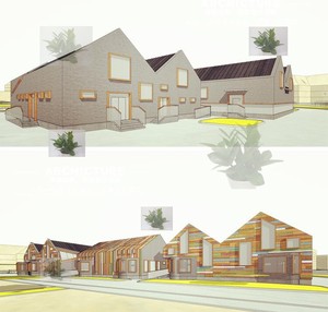 现代木结构幼儿园托儿所早教中心学校坡屋顶建筑规划设计/su模型