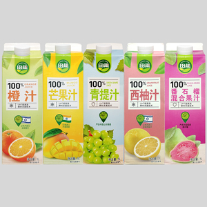 永辉代购田趣橙汁芒果汁西柚汁1L盒装青提汁番石榴混合果汁饮料