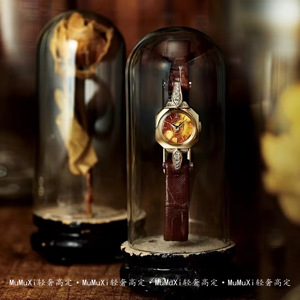 日本限定agete琥珀手表远古记忆中古复古栗色美拉德八角盘女士表