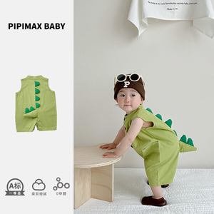 婴儿小恐龙连体衣服夏季天装男宝宝超萌薄款外出无袖哈衣爬服儿童