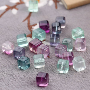 天然水晶珠宝萤石方糖8*8mm小方块串饰七彩宝石彩虹色手链魔方块