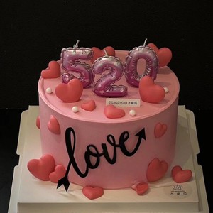 网红情人节蛋糕装饰摆件粉色气球520数字蜡烛情侣告白甜品台插件